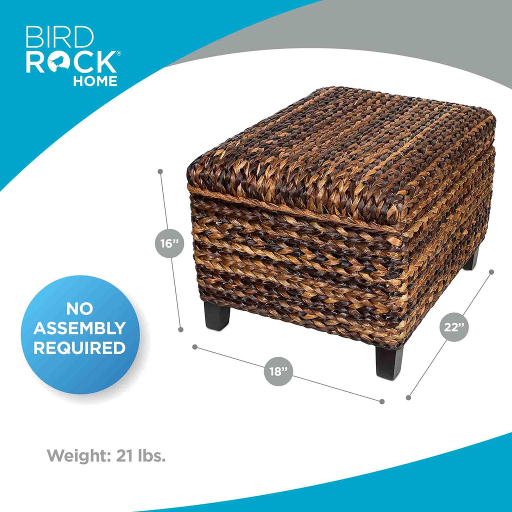 Woven Seagrass Storage Ottoman Cube with Lift Lid, Brown, 22"