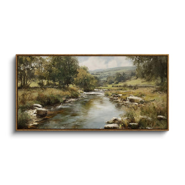 Extra Large Framed Vintage Wall Art, River Rolling Hills, 20x40inch