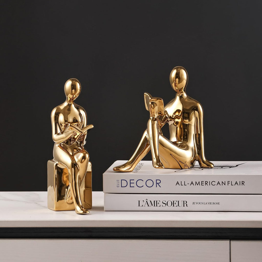 Ceramic Decorative Bookends, Book Ends for Shelves, Home Office Decor | Aesthetic Statues Book Holders Stoppers for