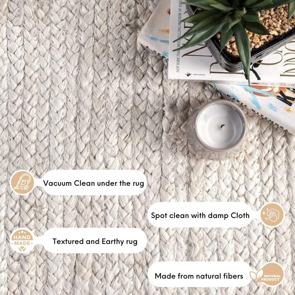Handwoven Jute Area Rug - 10 feet Round - Rustic Vintage Beige Braided Reversible Rug - Eco Friendly Rugs - Living