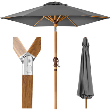 10ft Market Umbrella, Outdoor Sun Shade for Backyard, Deck, Poolside, Table w/Woodgrain Pattern, Easy Tilt & Crank