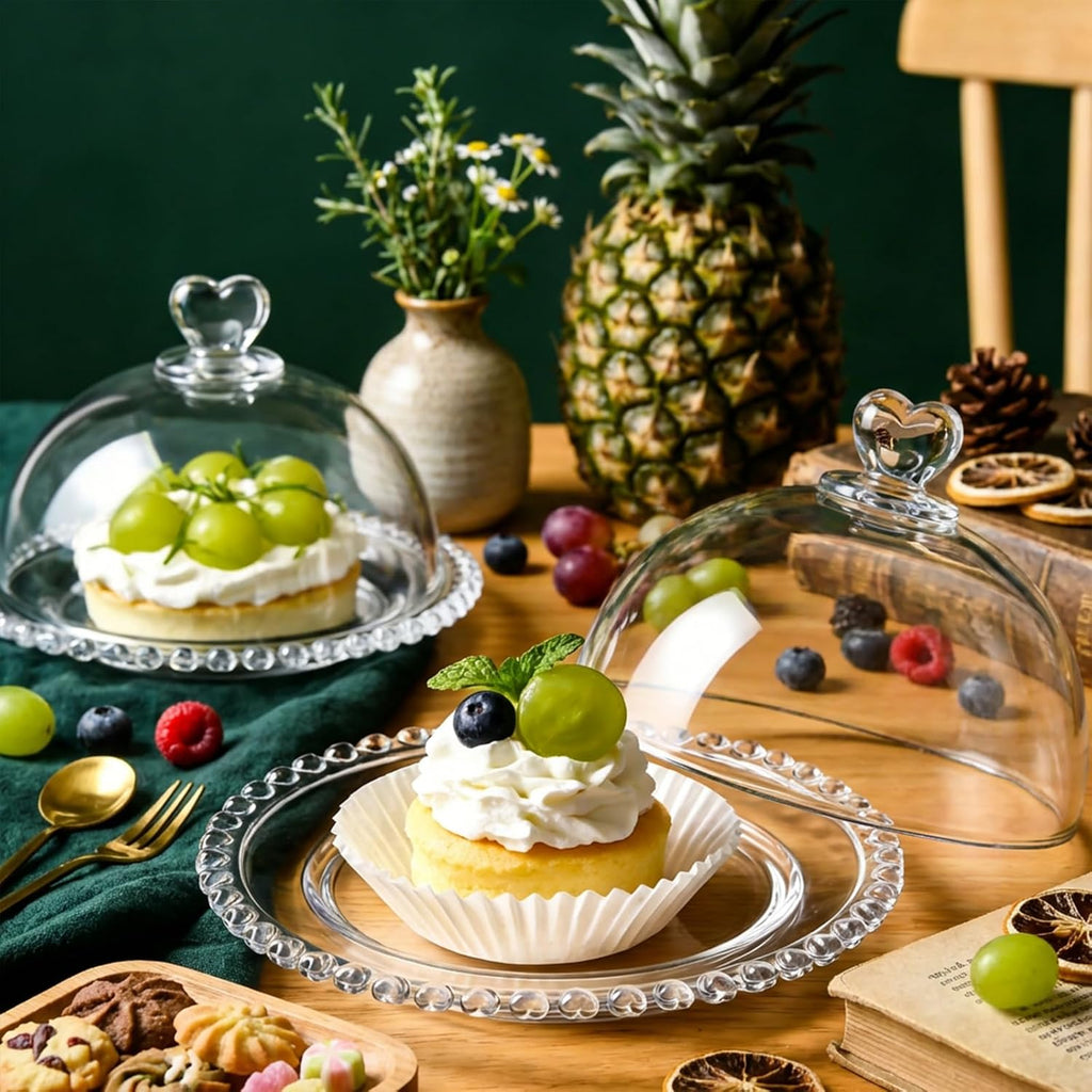 7" Clear Glass Cake Plate with Lid, Mini Crystal Cake Stand with Cloche Dome Cover, Dessert Cheese Serving Platter