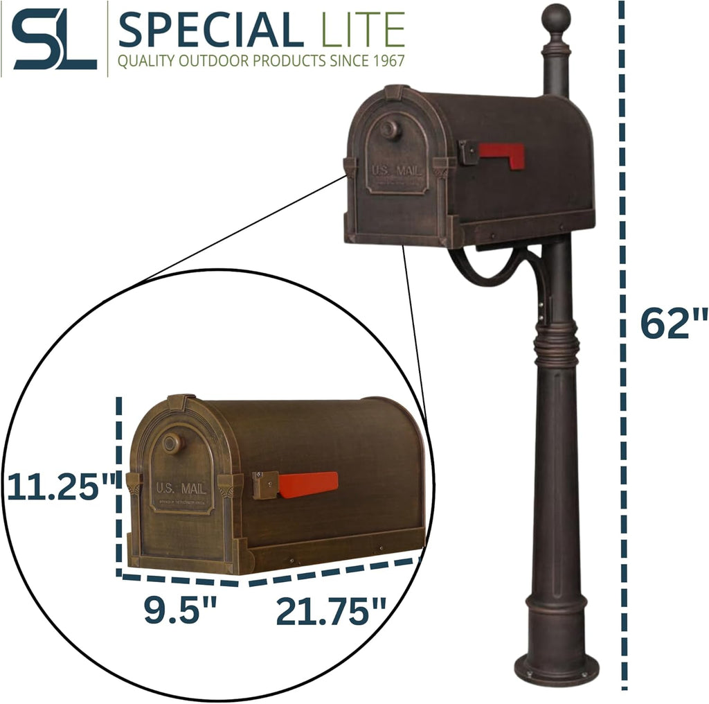 Savannah Curbside Mailbox with Ashland Post - Copper Mailbox with Aluminum Post