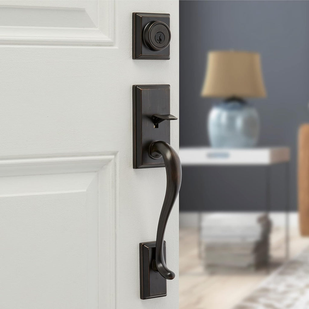 Hawthorne Front Door Lock Handle and Deadbolt Set, Entry Handleset Exterior with Interior Door Knob, Venetian Bronze - Door Handleset