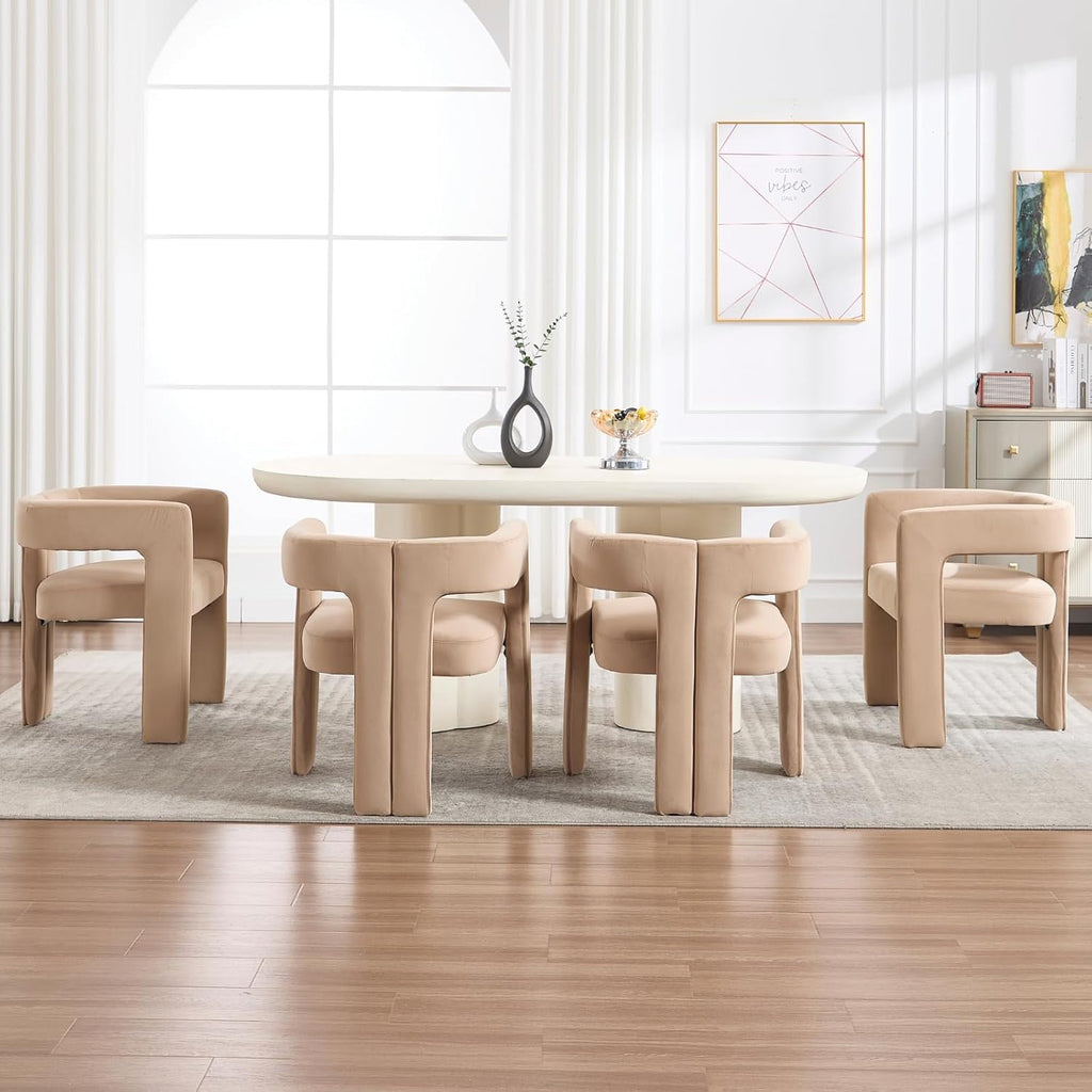 Modern Dining Chairs Set of 6, Upholstered Side Chairs Velvet Fabric Guest Chairs with Barrel Backrest Armchair for