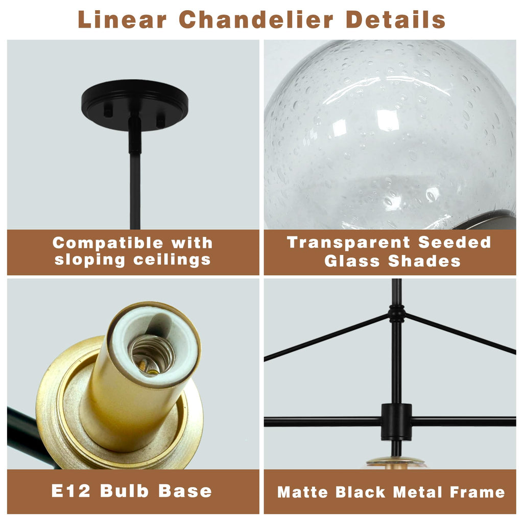 Linear Chandelier 6 Lights Glass Globe Linear Island Pendant Light