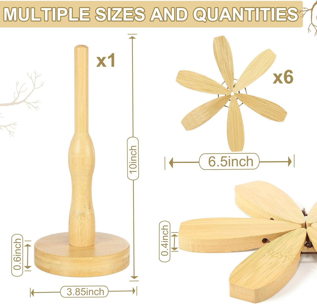 Tree Coasters, Wooden Trivets for Hot Dishes, Stackable Trivet Set with Stand, Foldable Bamboo Wood Tree - Set of 6