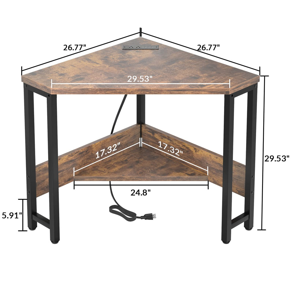 Corner Small Desk with Outlets Corner Table for Small Space Industrial Computer Desk with USB Ports Triangle Desk
