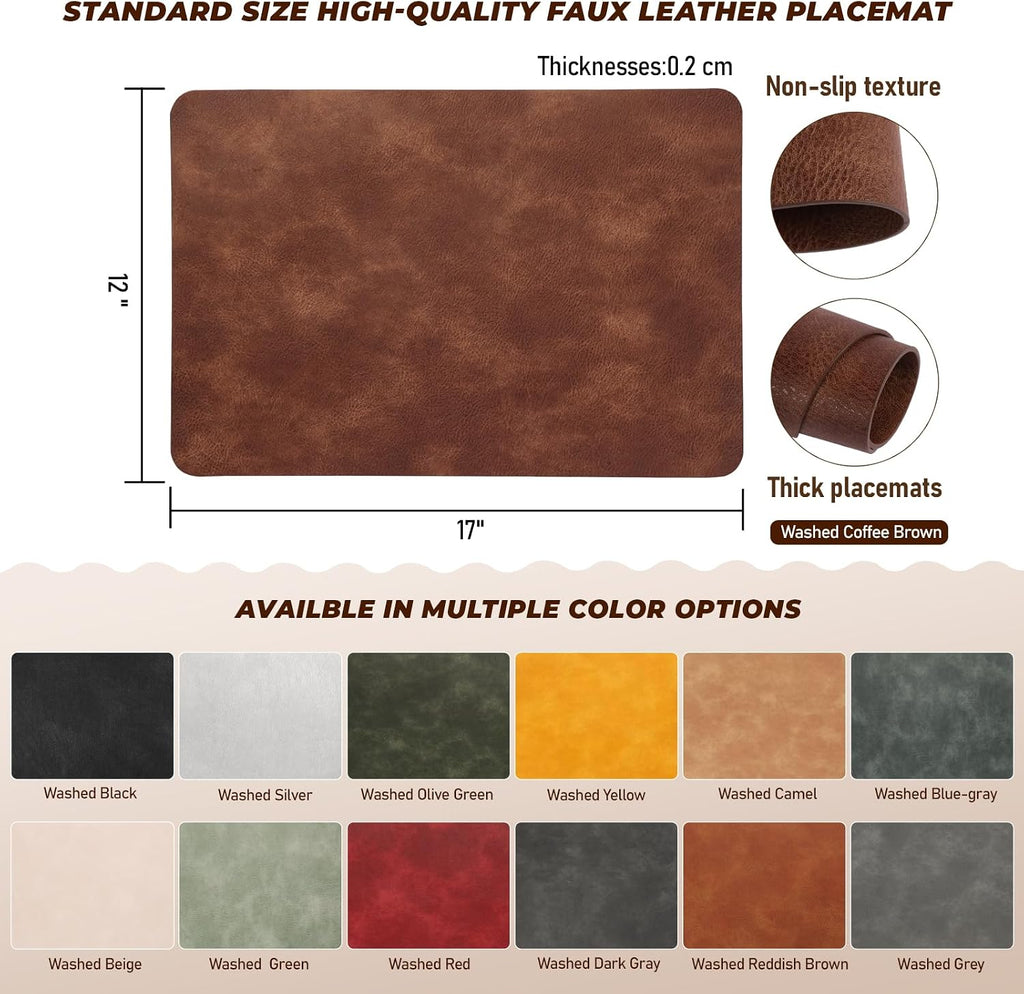 UnivoColors Placemats,Heat Resistant Placemats Washable 12 x 17 Inch,Waterproof Table Mats,Wipeable Pu Place - Set of 4