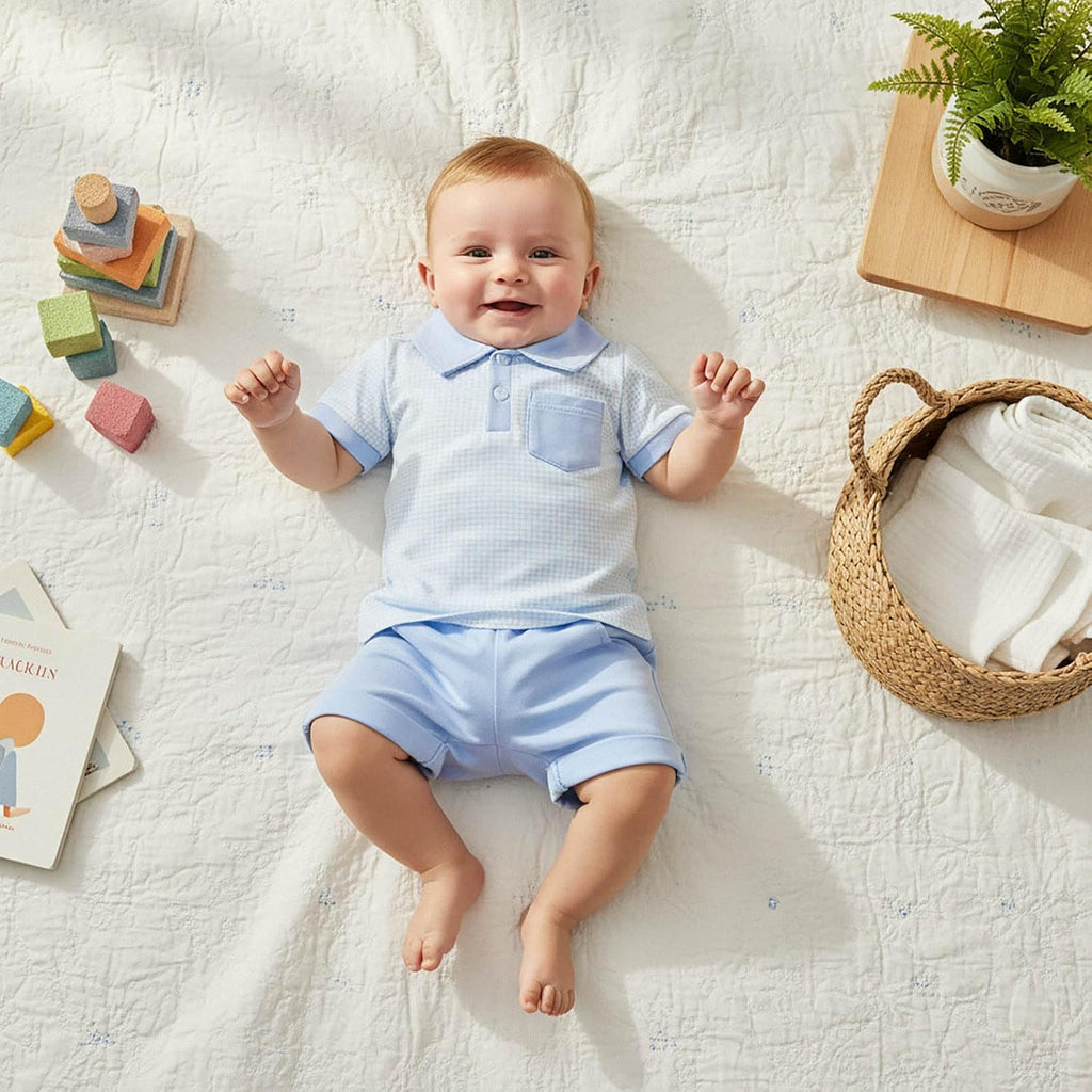 Toddler Baby Boy Summer Clothes Plaid Lapel Short Sleeve T-Shirt Top Shorts Sets Infant Outfit 6 12 18