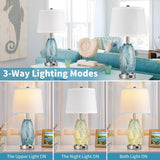 Glass Table Lamp with 3-Way Lighting Modes & USB C+A - Coastal Modern Style Nightstand Lamp Decoration (23.5" H)