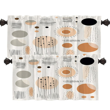 Geometric Shapes Blackout Short Curtains for Windows, Abstract Pattern Design Kitchen Valance Thermal Insulated Rod