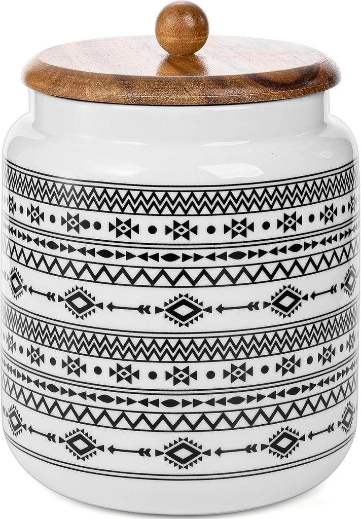 Kitchen Canister, Ceramic Large Food Storage Jar with Airtight Seal Wooden Lid, 100 Fl Oz Porcelain Food Storage