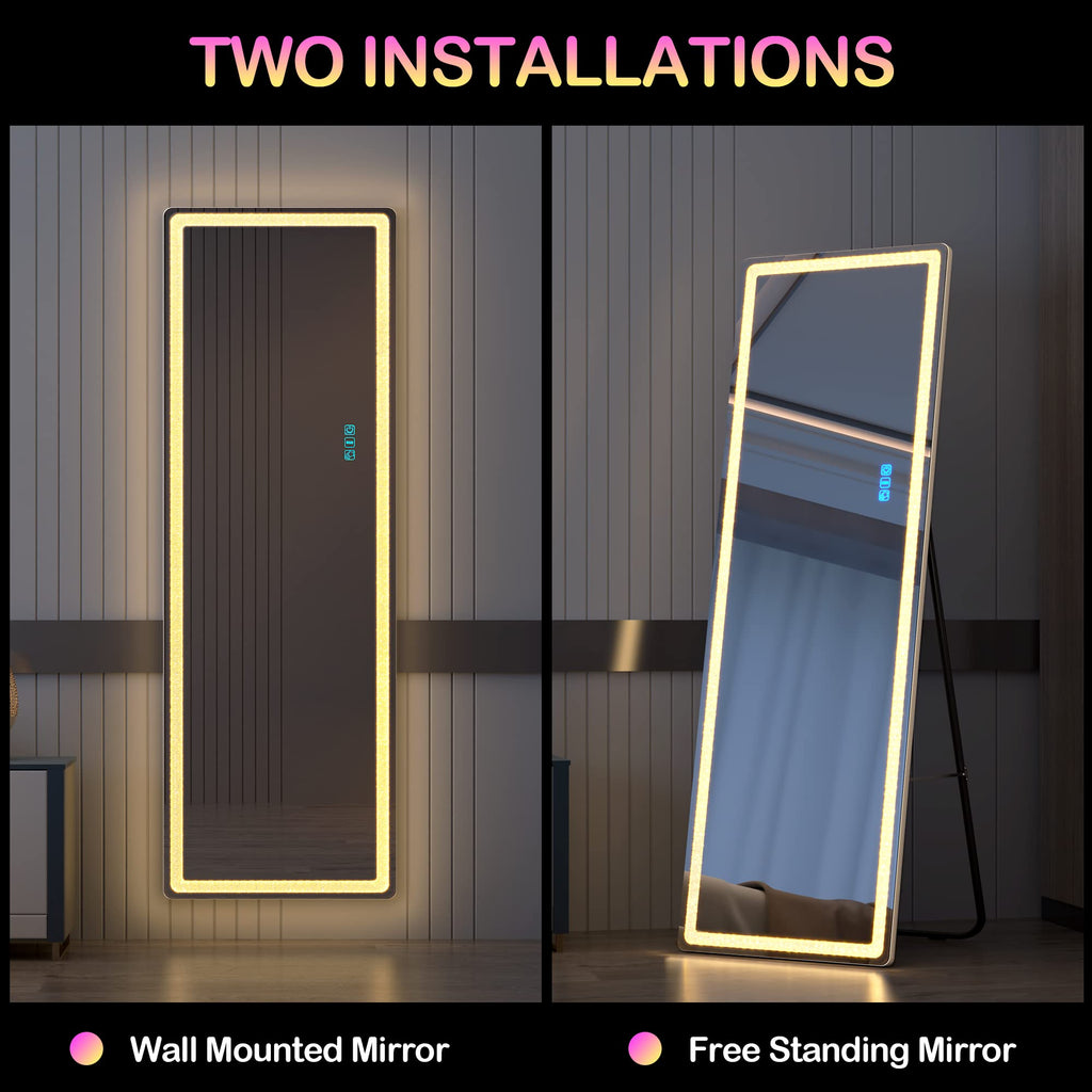 63 x 20 in Full Length Mirror with LED Lights, RGB Lighting, White