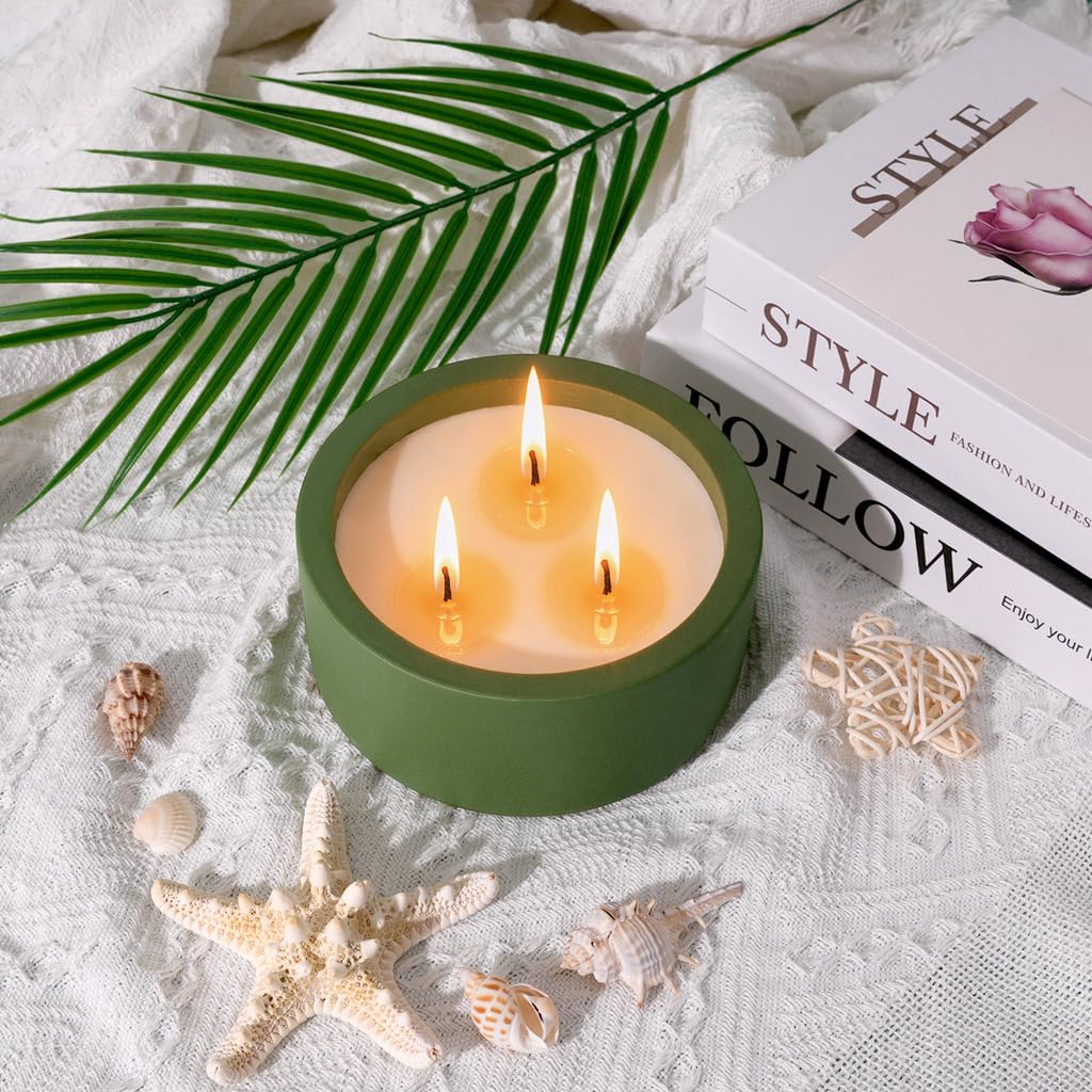 20oz Large Fall Decorative Candle - Eucalyptus & Rosemary, 3 Wick Non Toxic Soy Candle for Women & Men, Matte Green