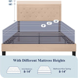 Queen Button Tufted/Fabric Upholstered Bed Frame with Adjustable Headboard/Wood Slat Support/Mattress Foundation/Beige