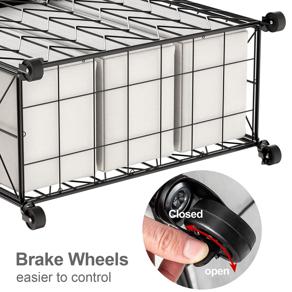 Laundry Hamper 3 Section with Lid, 142L Laundry Basket with Wheels