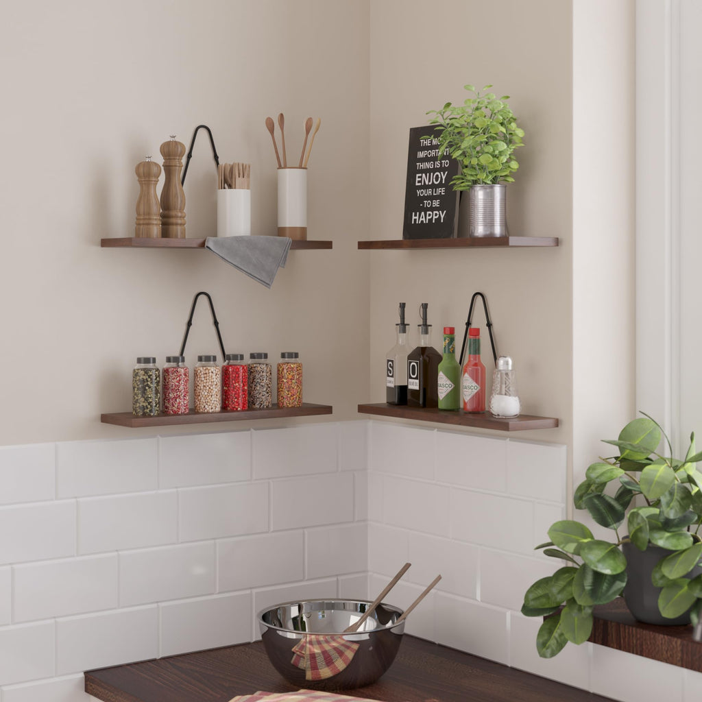 Moma Wall Mounted Narrow Decorative Floating Shelves with Triangle Brackets - Picture Ledge, Display for Collectibles