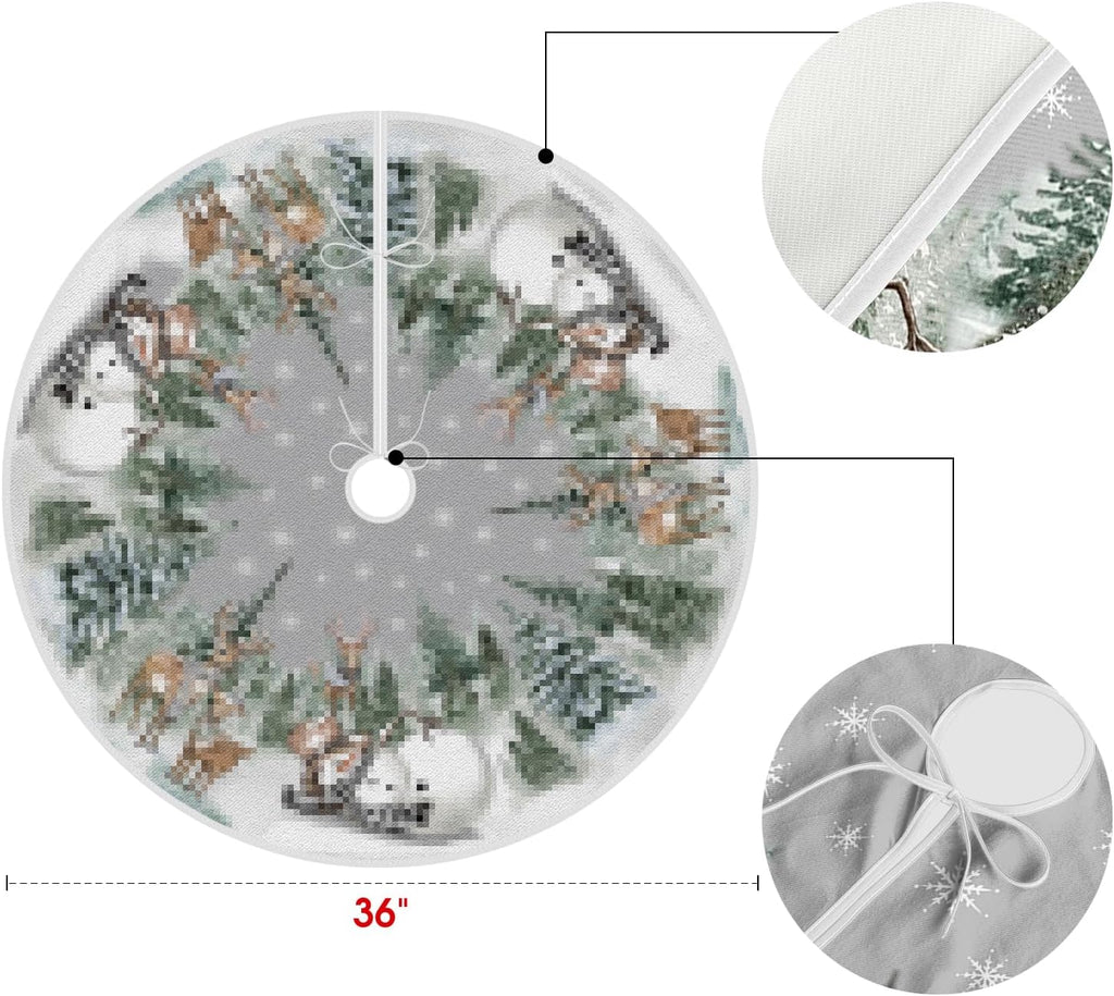Snowman Reindeer Snowflake Christmas Tree Skirt 36 Inch