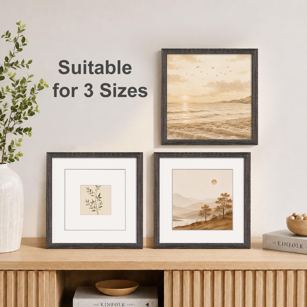 11x11 Picture Frames, Solid Wood frame Fits 4x4/8x8 with Mat or 11x11 Without Photo Frame Covered by Plexiglass, for