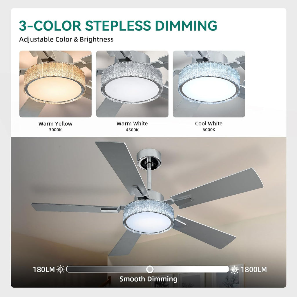 52 Inch Chandelier Ceiling Fans with Lights and Remote/App, Smart Ceiling Fans Compatible with Alexa