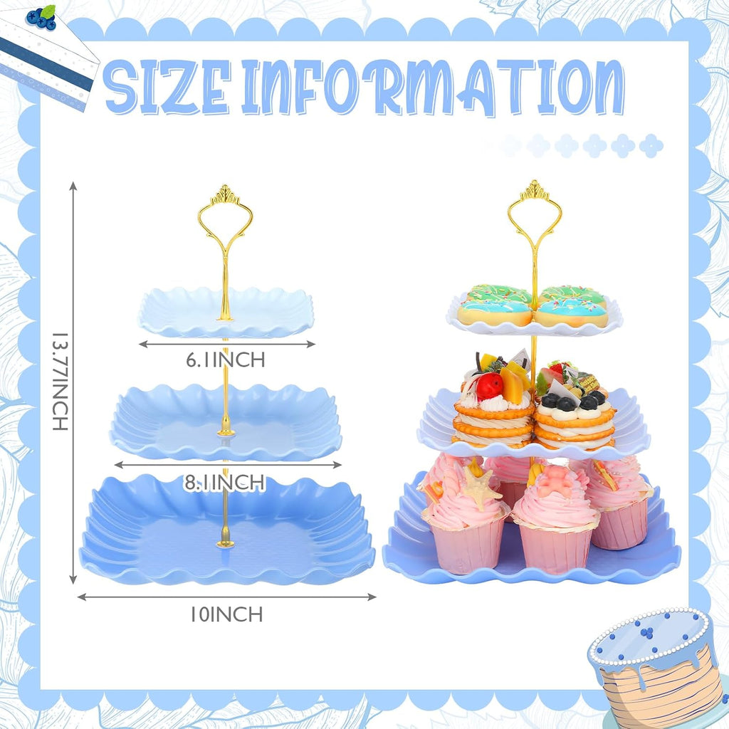 Scalloped Cupcake Stand Dessert Plates Plastic Square Tiered Serving Stand Display Tower for Wedding, Birthday - Set of 2