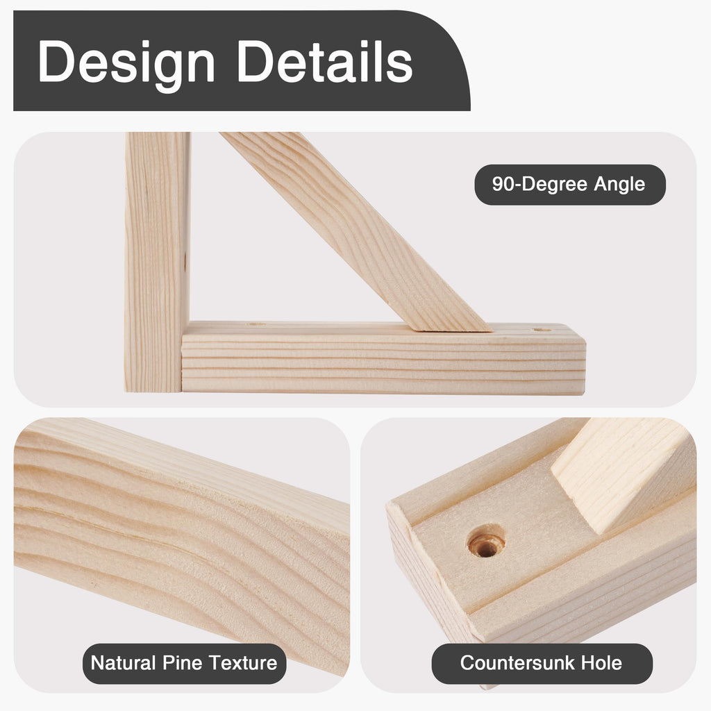 4 Pack Wall Mount Wooden Shelf Brackets Triangle 7 Inch