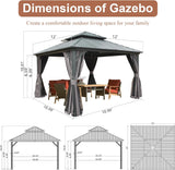 12’ x 12’ Hardtop Gazebo, Outdoor Aluminum Gazebo with Galvanized Steel Double Roof Canopy
