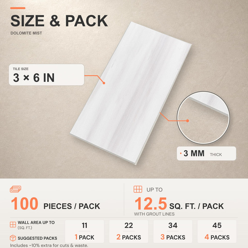 100 Pieces Peel and Stick Backsplash , 3" x 6" PVC Subway Tile 2026 Upgraded Dolomite Mist Backsplash Stick on Tile
