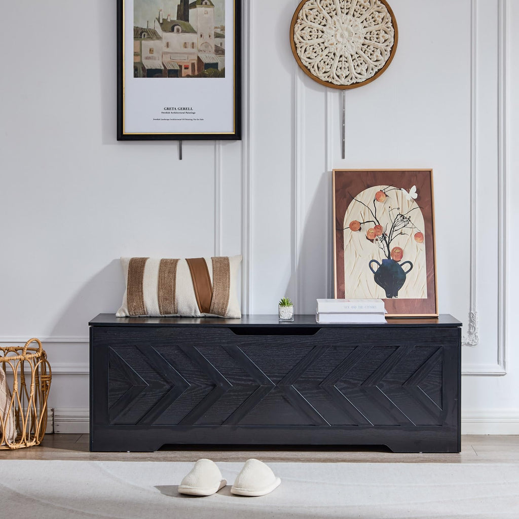 55.1" Storage Bench, Extra Large Entryway Bench with Storage, Storage Chest with 2 Safety Hinges, Blanket Storage, Shoe