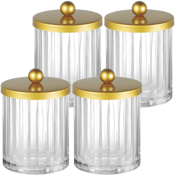 Qtip Holder, Clear Glass Apothecary Jars(Gold 4 Pack)