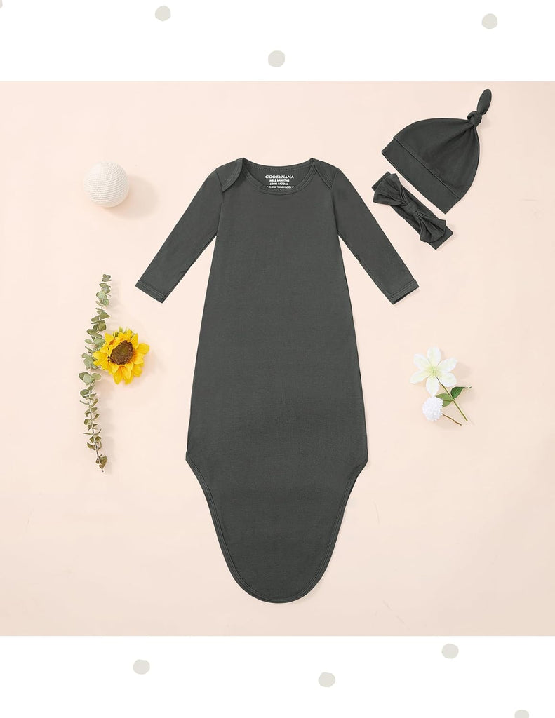 Knotted Gown 2Pack, Soft Breathable Baby Sleep Gown for Boys Girls, Infant Baby Coming Home Hospital Outfit