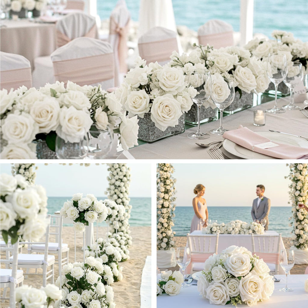 104pcs Roses Artificial Flower - Realistic White Fake Roses