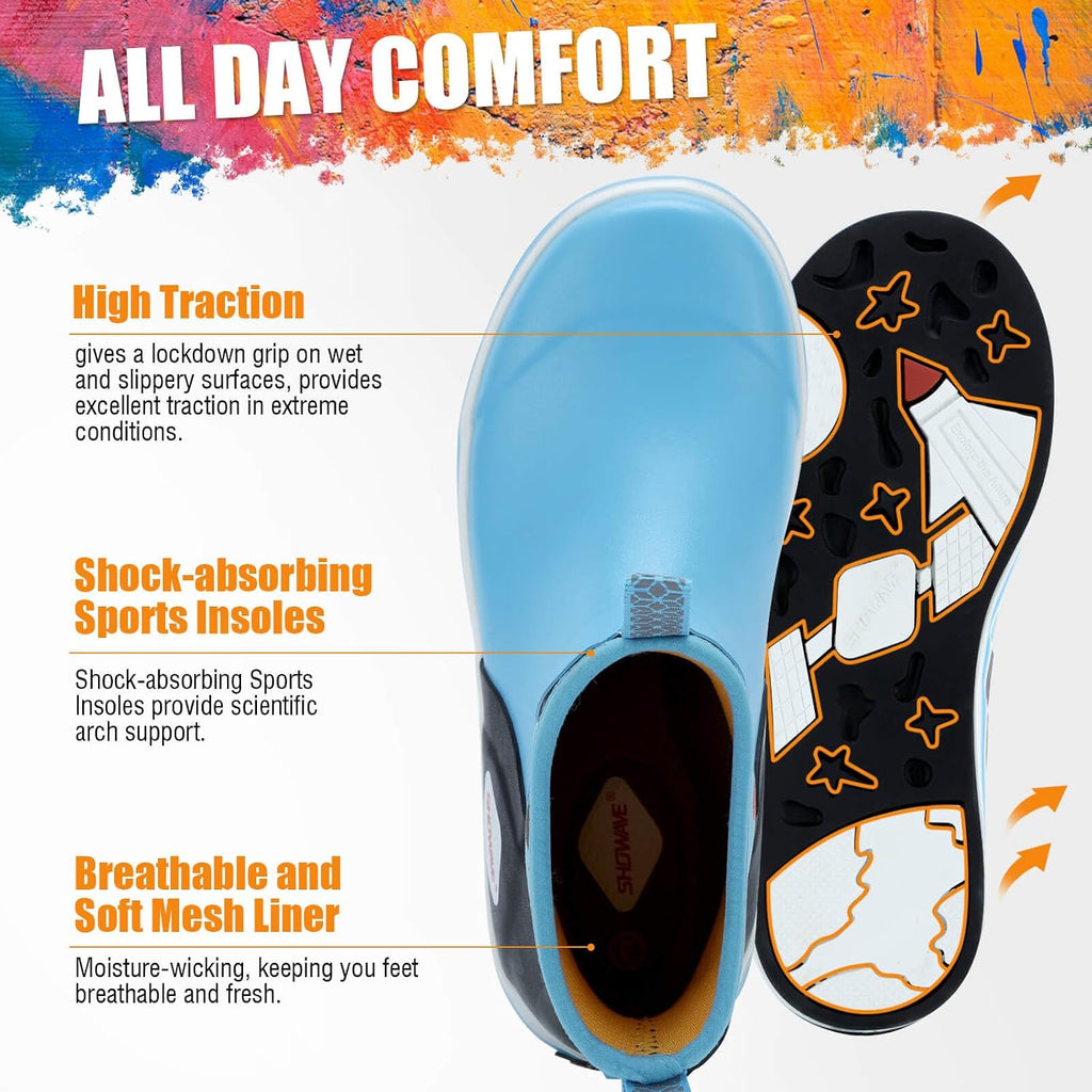 Kid's Deck Boots Waterproof Ankle Rain Boots for Boys Girls Insulated Neoprene Rubber Boots Non-slip Child Rain Shoes