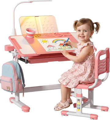 Kids Desk and Chair Set, Height Adjustable Study Table for Ages 3-12