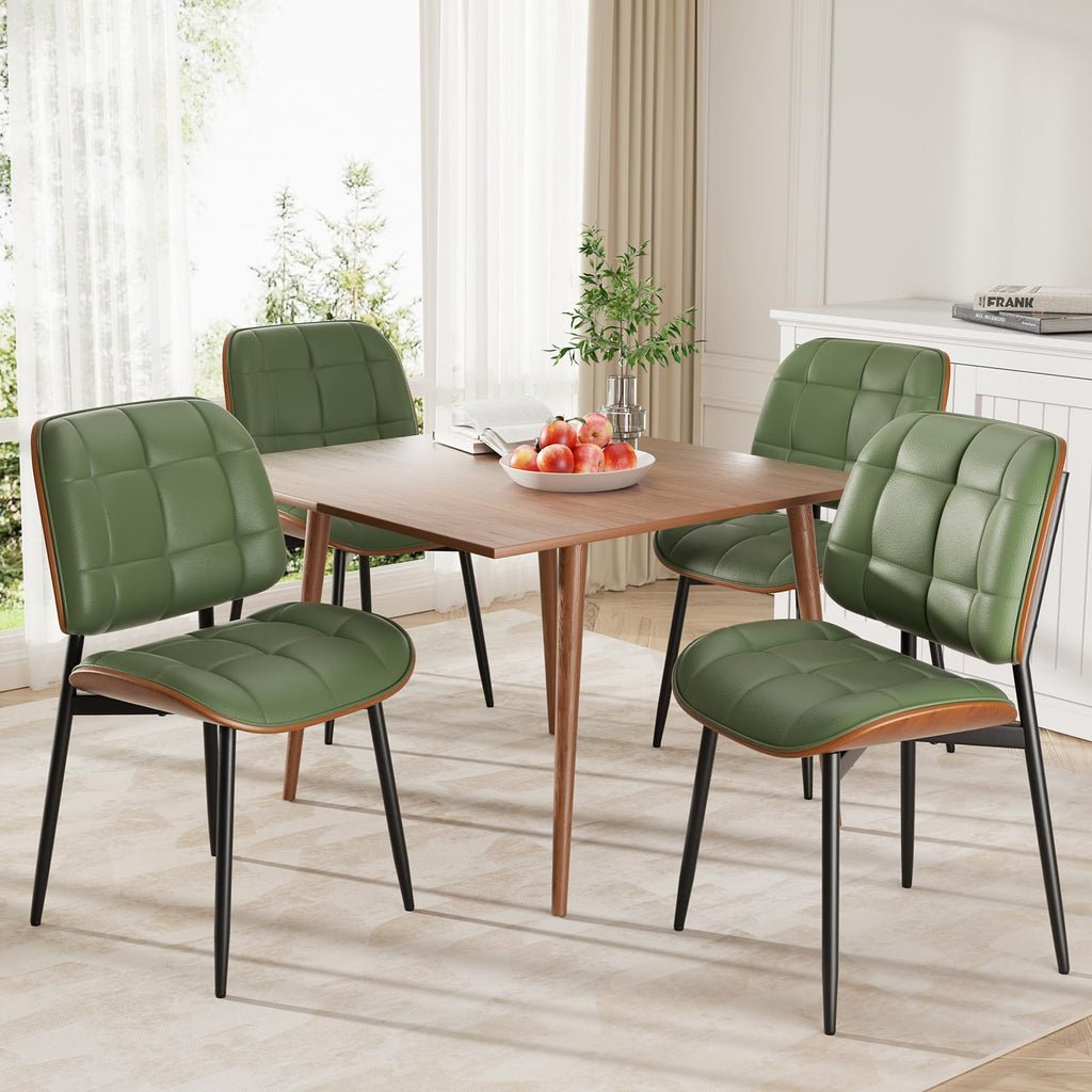 Dining Chairs Set of 2, Mid Century Modern Dining Room Chair, Upholstered Faux Leather Kitchen Chairs with Thick