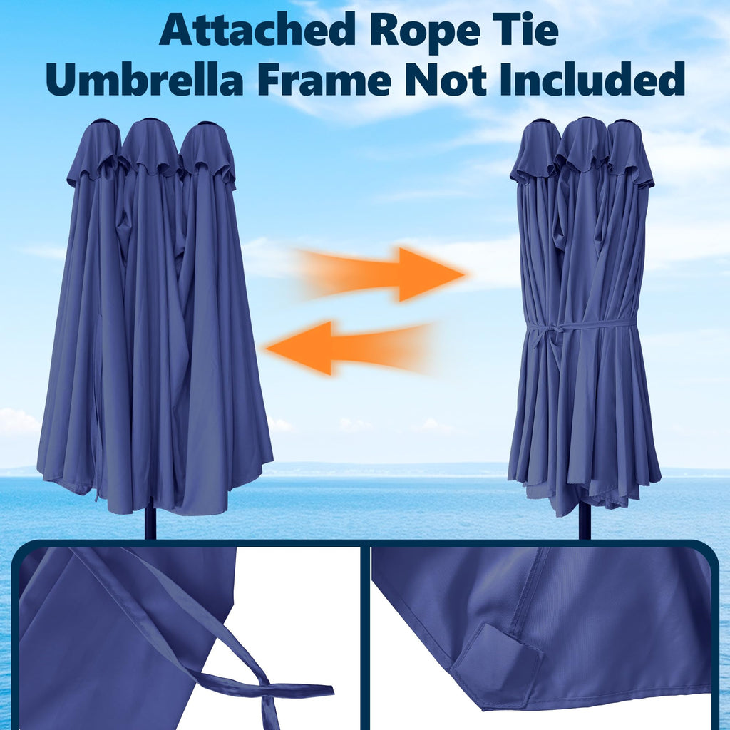 15ft Triple Umbrella Replacement Canopy Double Sided, Blue