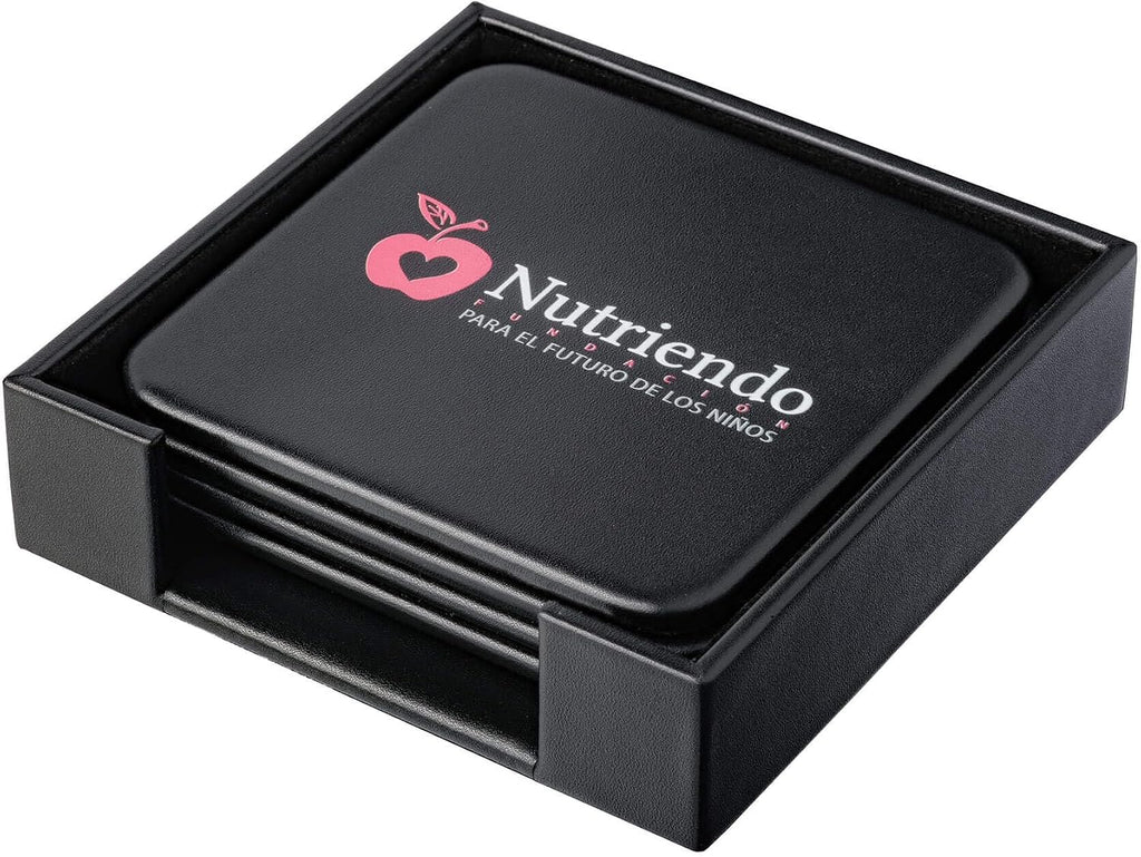 Black Leather 4-Square Coaster Set