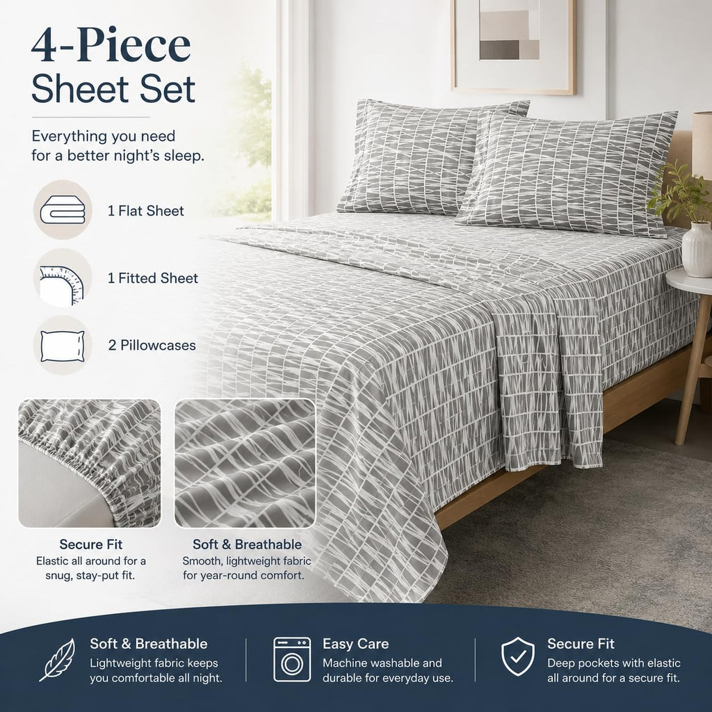 King Size Double Brushed Microfiber Bed Sheets Set, 4pc