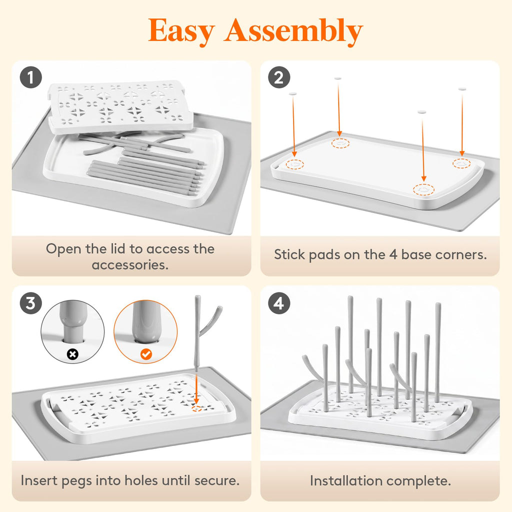 Portable Baby Bottle Drying Rack with Drain Mat & Tray, BPA Free