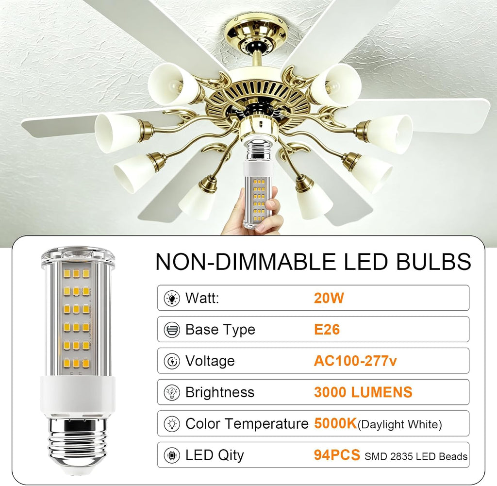 20W LED Corn Light Bulb - 150W Equivalent,3000LM,E26/E27 Base 5000K