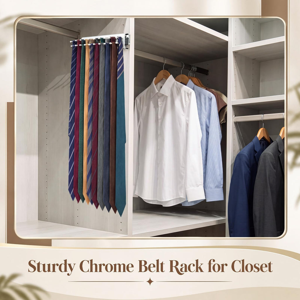 2 Pcs 12'' Sliding Tie Rack Hangers for Closet, 23 Tie Each, Sliver