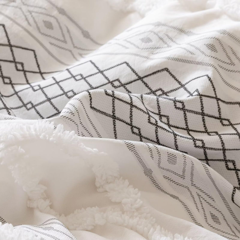 Tufted Black Comforter Set Jacquard Bedding Shabby Chic Farmhouse Bed Sets