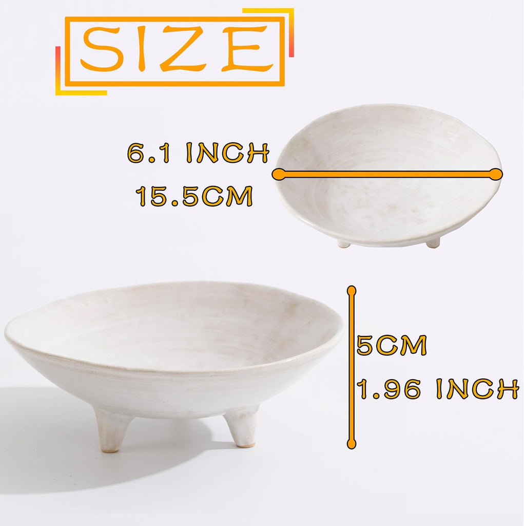 6" Small Decorative Bowl, Multi-Purpose Decorative Bowls for Keys, Candy and Home Decor, Ceramic Bowl (Retro White)
