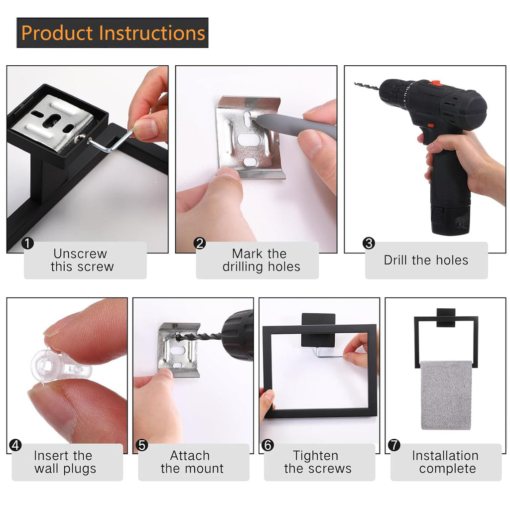2-Piece Towel Ring - Hand Towel Holder - Matte Black
