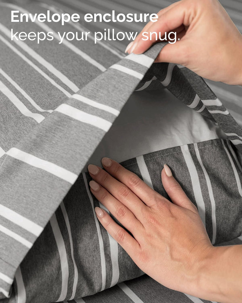 CGK Twin 4pc Bed Sheet Set - Breathable & Cooling - Grey Stripes