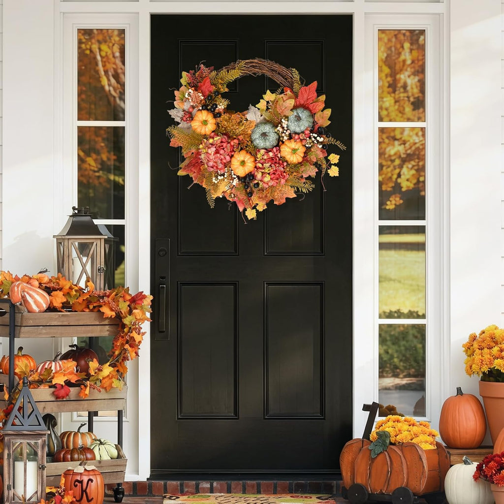 Fall Wreaths for Front Door Artificial Half-Circle Harvest Fall Door Wreath