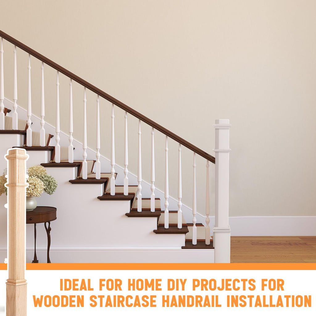 1 Pcs 56 Inch Red Oak Stair Newel Post with 3 1/2" Post and 4 1/2" Pedestal, Wood Box Newel with Pedestal for