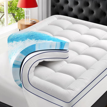 Premium Dual Layer 4 Inch Memory Foam Mattress Topper, 2 Inch Gel Memory Foam and 2 Inch Pillow Top Mattress Pad
