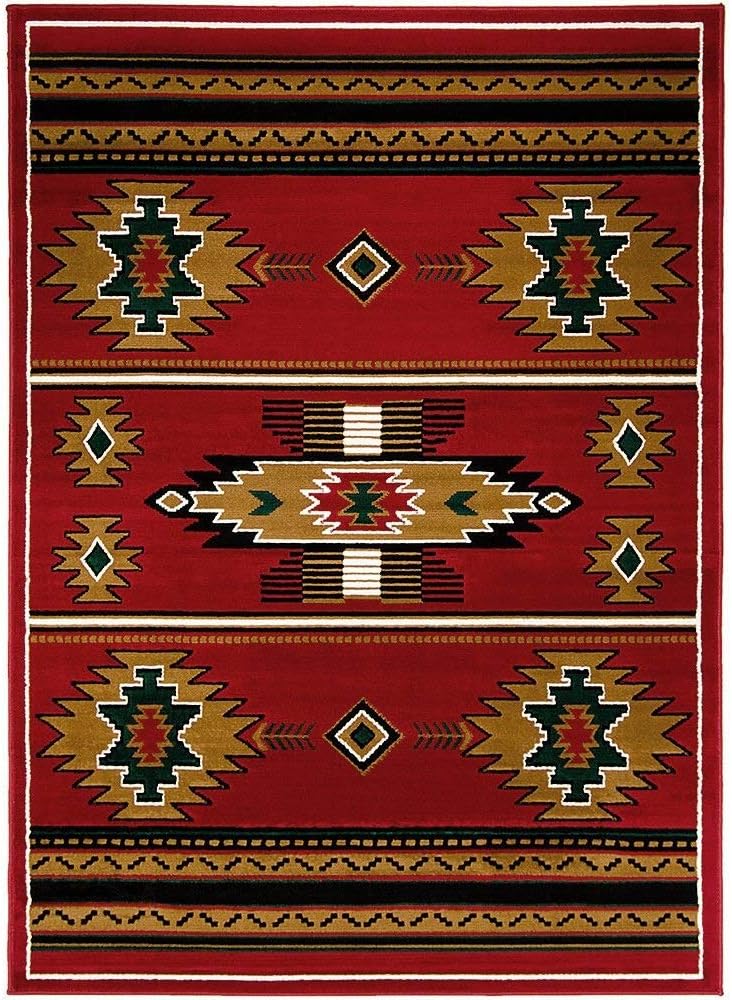 Southwest Native American Navajo Indian Design Rustic Aztec Lodge Geometric #CR29 Red Carpet Area Rug (5' 3" X 7' 5")